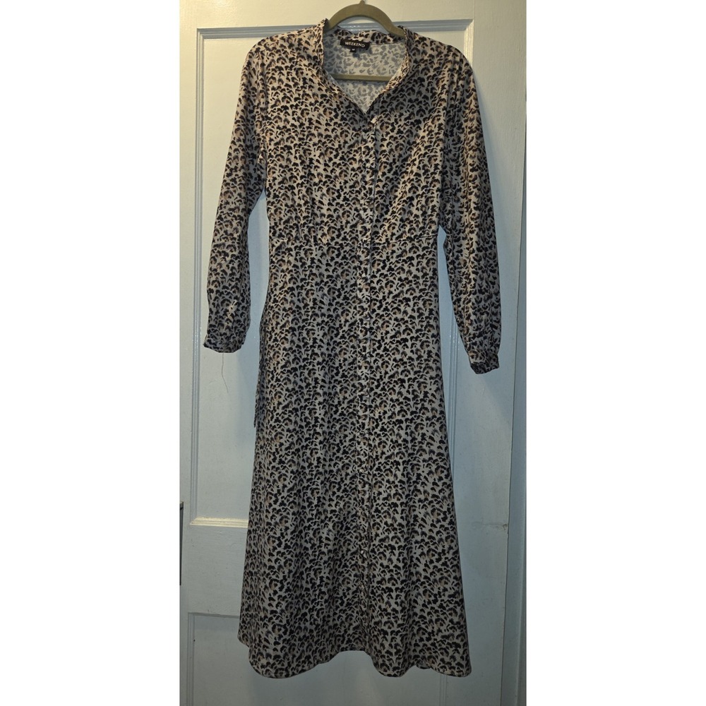 Weekend Cheetah Print Long Sleeve Button Maxi Dress. Tie Back.Medium